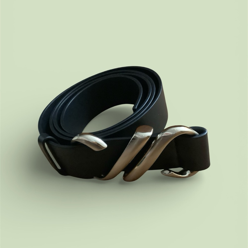 Proenza Schouler Leather Black Belt - Monogram Buckle Women's One Size Fit All